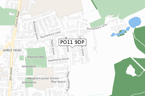 PO11 9DP map - large scale - OS Open Zoomstack (Ordnance Survey)