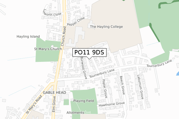 PO11 9DS map - large scale - OS Open Zoomstack (Ordnance Survey)