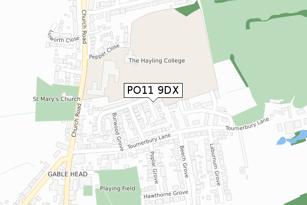 PO11 9DX map - large scale - OS Open Zoomstack (Ordnance Survey)