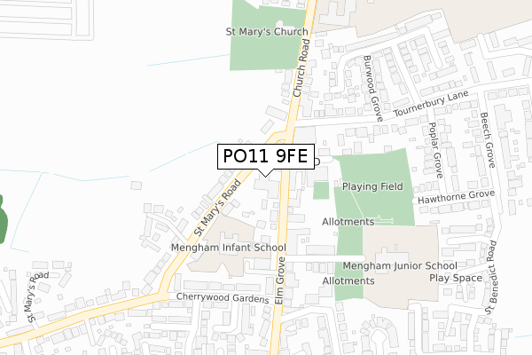 PO11 9FE map - large scale - OS Open Zoomstack (Ordnance Survey)