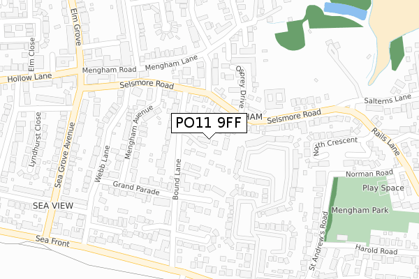 PO11 9FF map - large scale - OS Open Zoomstack (Ordnance Survey)