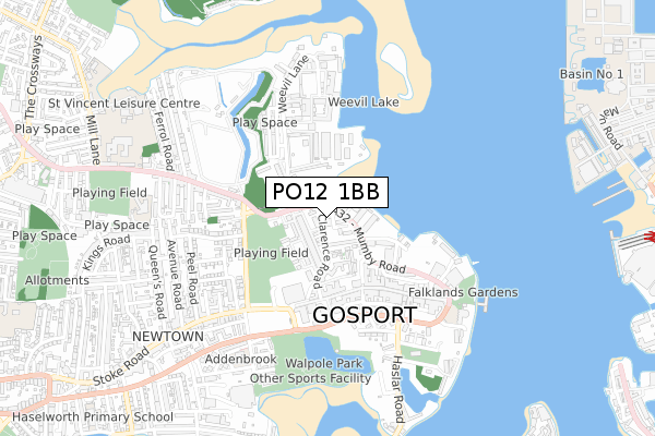 PO12 1BB map - small scale - OS Open Zoomstack (Ordnance Survey)