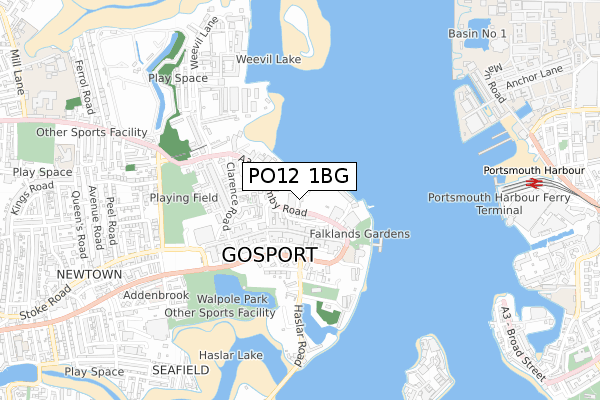 PO12 1BG map - small scale - OS Open Zoomstack (Ordnance Survey)