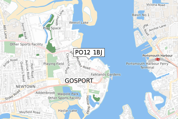 PO12 1BJ map - small scale - OS Open Zoomstack (Ordnance Survey)