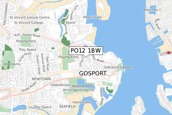 PO12 1BW map - small scale - OS Open Zoomstack (Ordnance Survey)