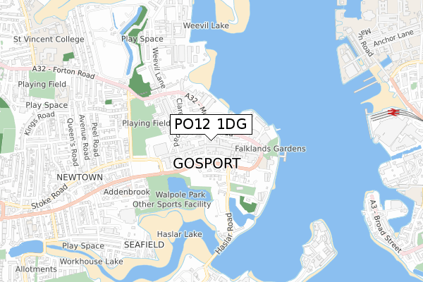 PO12 1DG map - small scale - OS Open Zoomstack (Ordnance Survey)