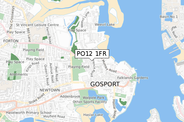 PO12 1FR map - small scale - OS Open Zoomstack (Ordnance Survey)