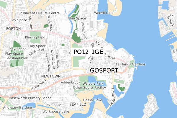 PO12 1GE map - small scale - OS Open Zoomstack (Ordnance Survey)