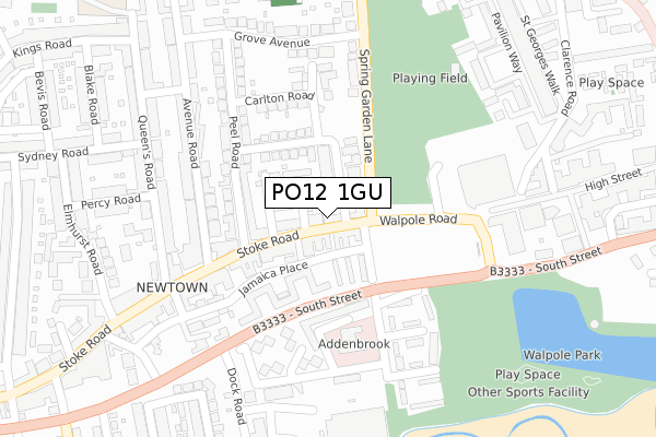 PO12 1GU map - large scale - OS Open Zoomstack (Ordnance Survey)