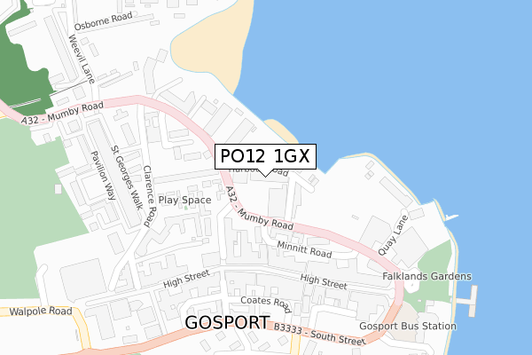 PO12 1GX map - large scale - OS Open Zoomstack (Ordnance Survey)