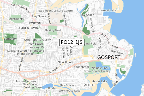 PO12 1JS map - small scale - OS Open Zoomstack (Ordnance Survey)