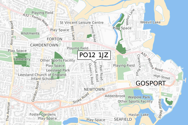 PO12 1JZ map - small scale - OS Open Zoomstack (Ordnance Survey)