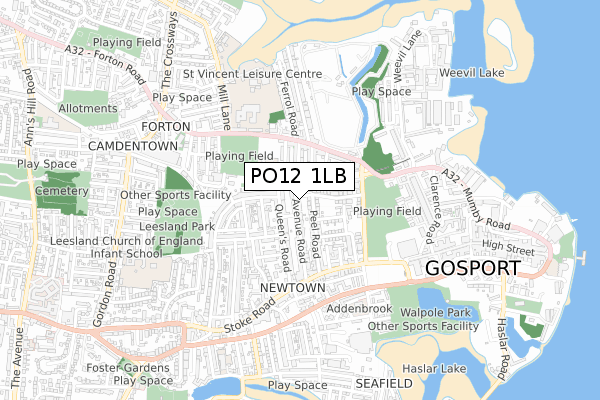 PO12 1LB map - small scale - OS Open Zoomstack (Ordnance Survey)