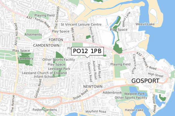 PO12 1PB map - small scale - OS Open Zoomstack (Ordnance Survey)