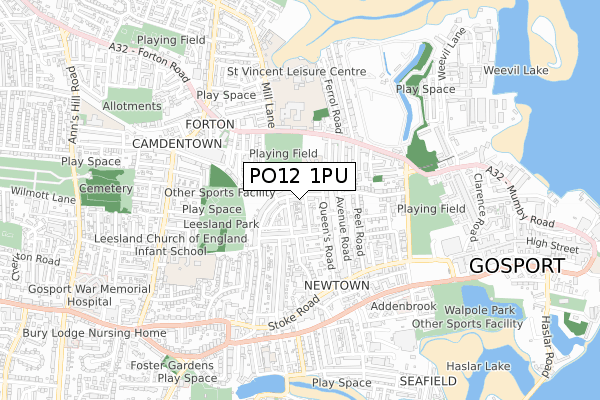 PO12 1PU map - small scale - OS Open Zoomstack (Ordnance Survey)