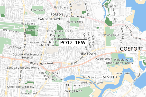 PO12 1PW map - small scale - OS Open Zoomstack (Ordnance Survey)