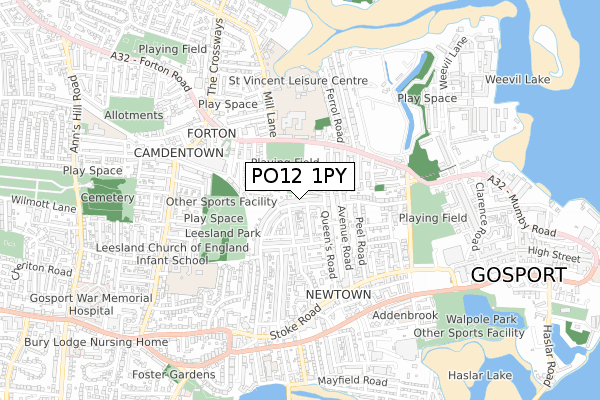 PO12 1PY map - small scale - OS Open Zoomstack (Ordnance Survey)