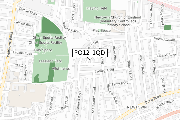 PO12 1QD map - large scale - OS Open Zoomstack (Ordnance Survey)