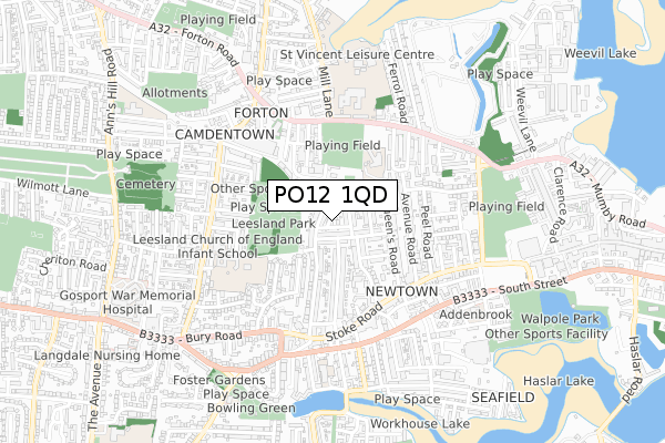 PO12 1QD map - small scale - OS Open Zoomstack (Ordnance Survey)