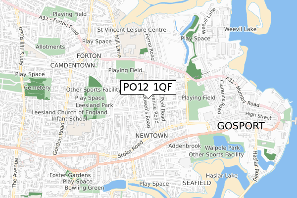 PO12 1QF map - small scale - OS Open Zoomstack (Ordnance Survey)