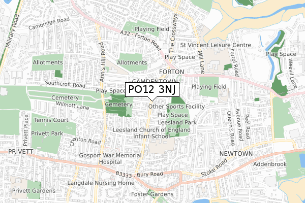 PO12 3NJ map - small scale - OS Open Zoomstack (Ordnance Survey)