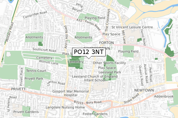 PO12 3NT map - small scale - OS Open Zoomstack (Ordnance Survey)