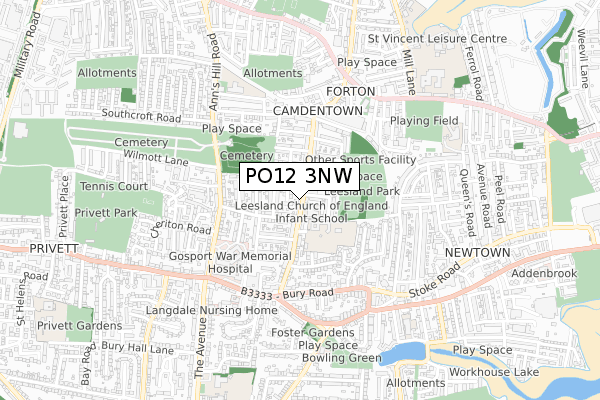 PO12 3NW map - small scale - OS Open Zoomstack (Ordnance Survey)