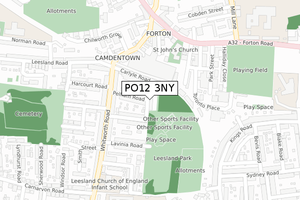 PO12 3NY map - large scale - OS Open Zoomstack (Ordnance Survey)