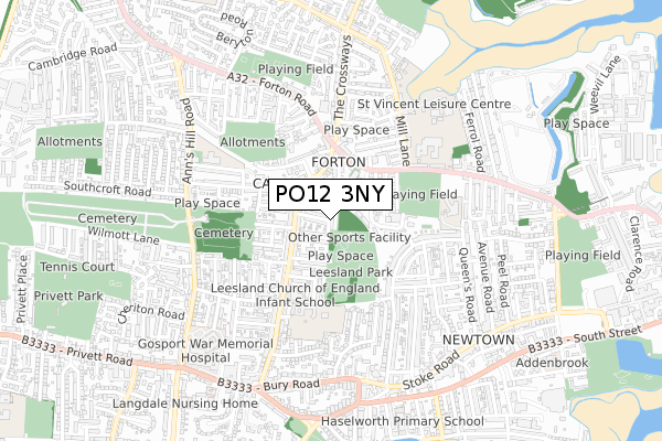 PO12 3NY map - small scale - OS Open Zoomstack (Ordnance Survey)