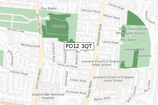 PO12 3QT map - large scale - OS Open Zoomstack (Ordnance Survey)