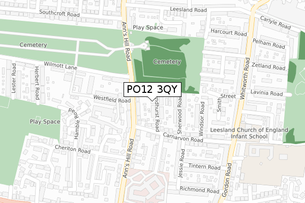 PO12 3QY map - large scale - OS Open Zoomstack (Ordnance Survey)