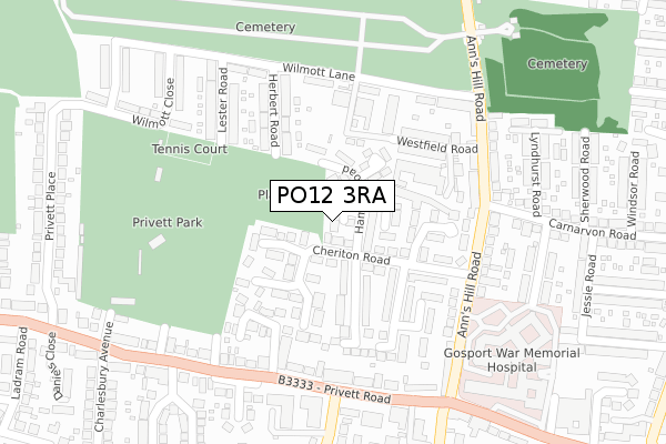 PO12 3RA map - large scale - OS Open Zoomstack (Ordnance Survey)