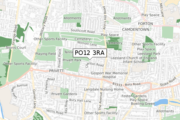 PO12 3RA map - small scale - OS Open Zoomstack (Ordnance Survey)