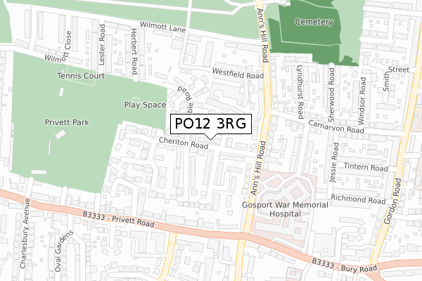 PO12 3RG map - large scale - OS Open Zoomstack (Ordnance Survey)