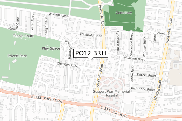 PO12 3RH map - large scale - OS Open Zoomstack (Ordnance Survey)