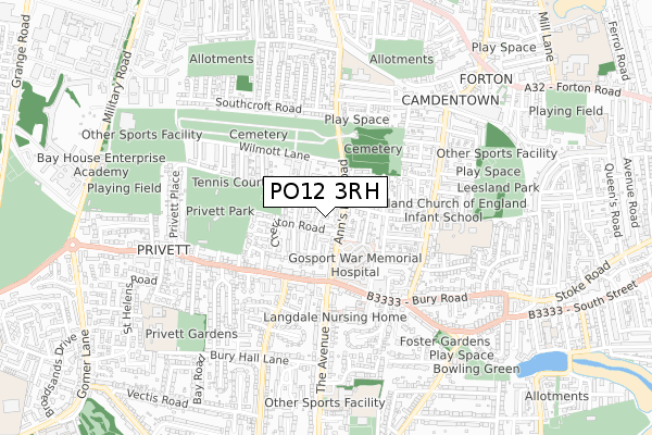 PO12 3RH map - small scale - OS Open Zoomstack (Ordnance Survey)