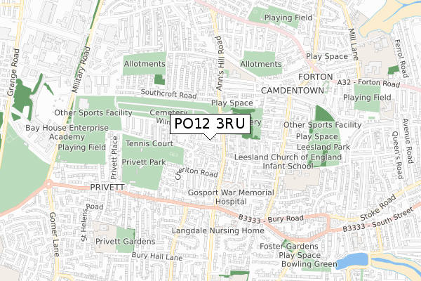 PO12 3RU map - small scale - OS Open Zoomstack (Ordnance Survey)