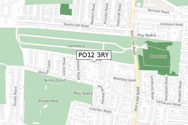 PO12 3RY map - large scale - OS Open Zoomstack (Ordnance Survey)