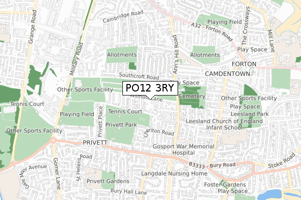 PO12 3RY map - small scale - OS Open Zoomstack (Ordnance Survey)