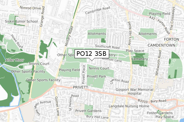 PO12 3SB map - small scale - OS Open Zoomstack (Ordnance Survey)