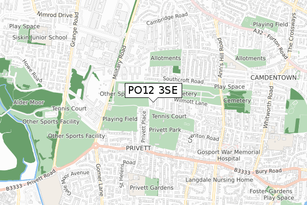 PO12 3SE map - small scale - OS Open Zoomstack (Ordnance Survey)