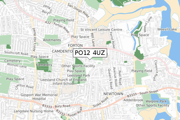 PO12 4UZ map - small scale - OS Open Zoomstack (Ordnance Survey)