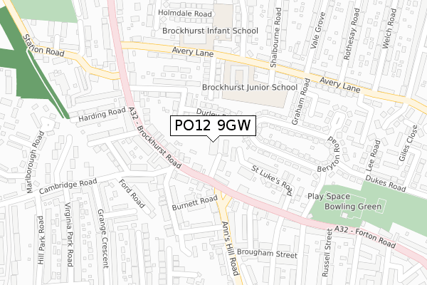 PO12 9GW map - large scale - OS Open Zoomstack (Ordnance Survey)