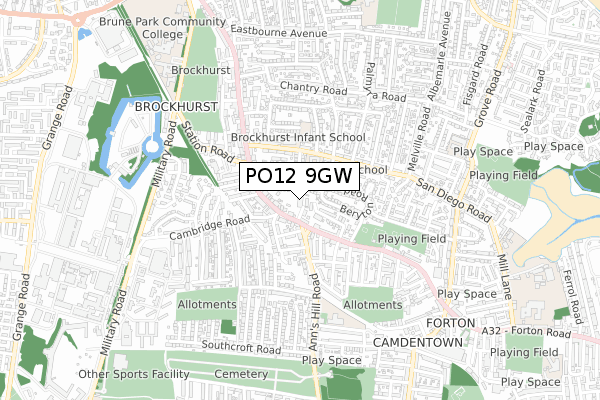 PO12 9GW map - small scale - OS Open Zoomstack (Ordnance Survey)