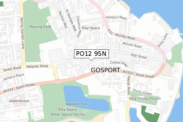 PO12 9SN map - large scale - OS Open Zoomstack (Ordnance Survey)