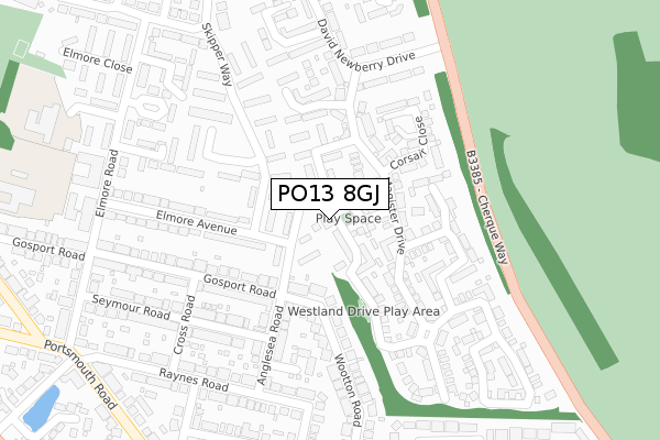 PO13 8GJ map - large scale - OS Open Zoomstack (Ordnance Survey)