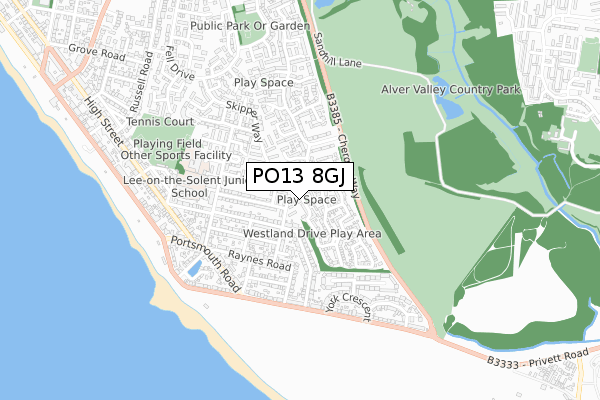 PO13 8GJ map - small scale - OS Open Zoomstack (Ordnance Survey)