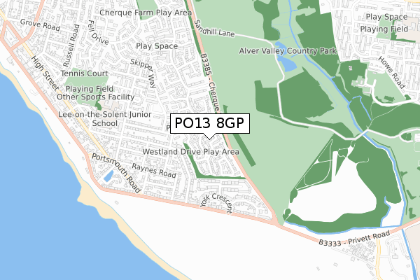 PO13 8GP map - small scale - OS Open Zoomstack (Ordnance Survey)