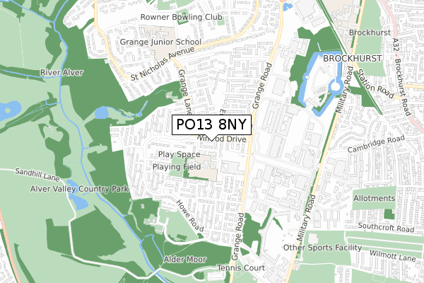 PO13 8NY map - small scale - OS Open Zoomstack (Ordnance Survey)