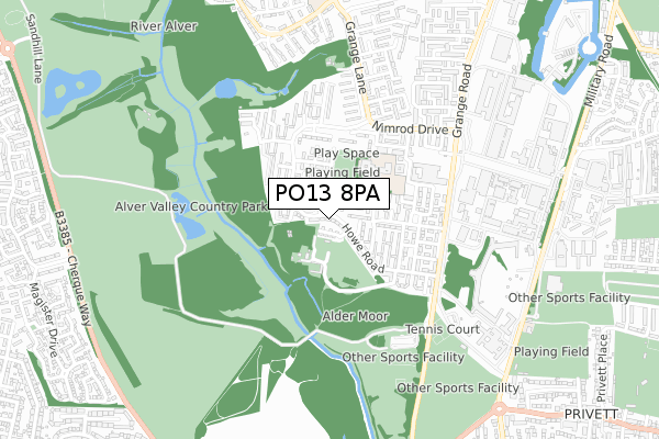 PO13 8PA map - small scale - OS Open Zoomstack (Ordnance Survey)